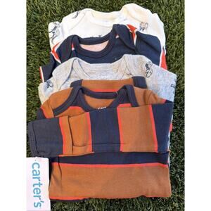 Carters 4 Pack Knit Long Sleeve T Shirts Boys 0m Newborn Striped Dinosaur 🦕 NEW